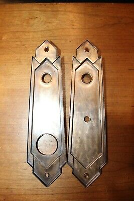 Pair of Art Deco Entry Doorknob Escutcheons Plates in Wrought Bronze S-164 3