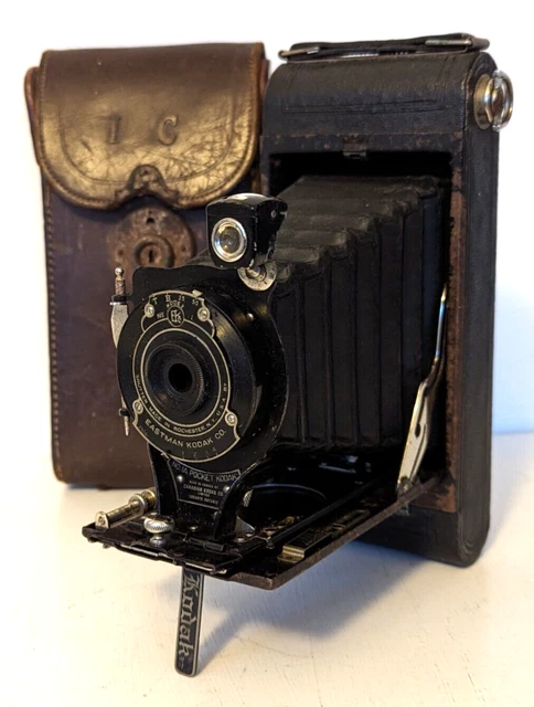 A close-up of a Vintage Eastman Kodak Folding Pocket Camera No. 1A from