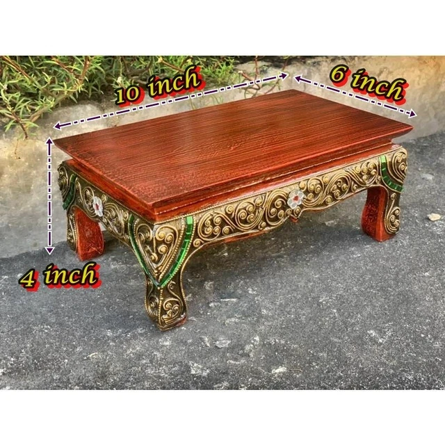 Teak Altar Table Lacquer Thai Wood Buddha Amulet Worship Painted Red 6x10x4"