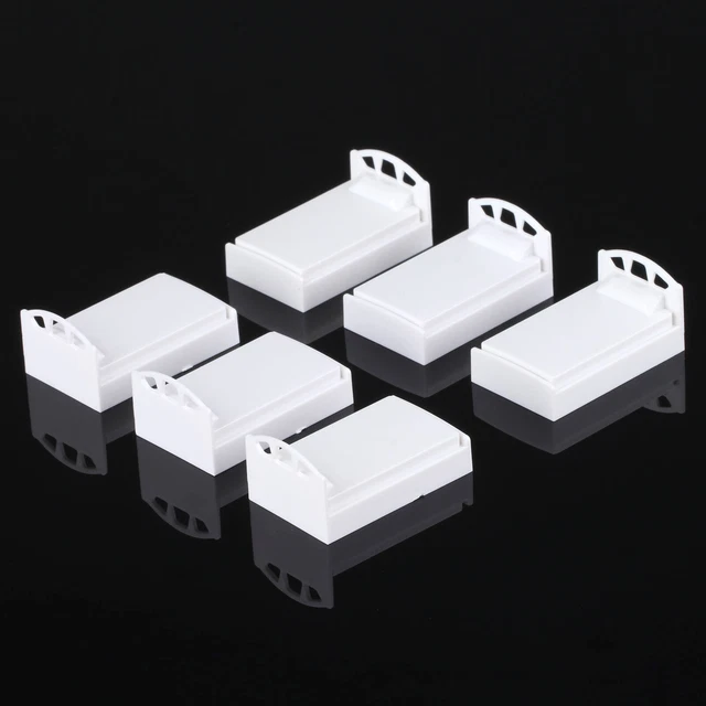 1:50 Model Single Bed Dolls House Miniature Furniture Bedroom White Plastic 10pc