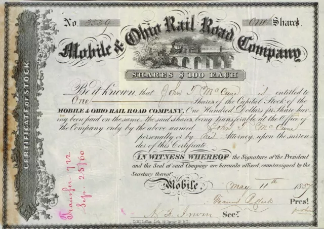 USA MOBILE & OHIO RAILROAD COMPANY stock certificate/bond