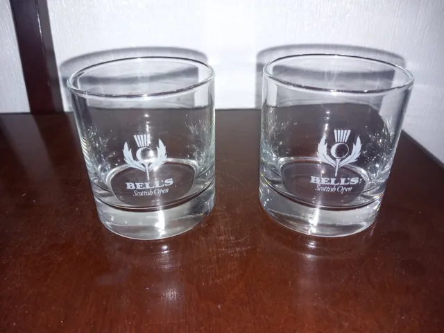 X2 BELLS SCOTTISH OPEN Heavy Based Scotch Whisky Glass Tumbler