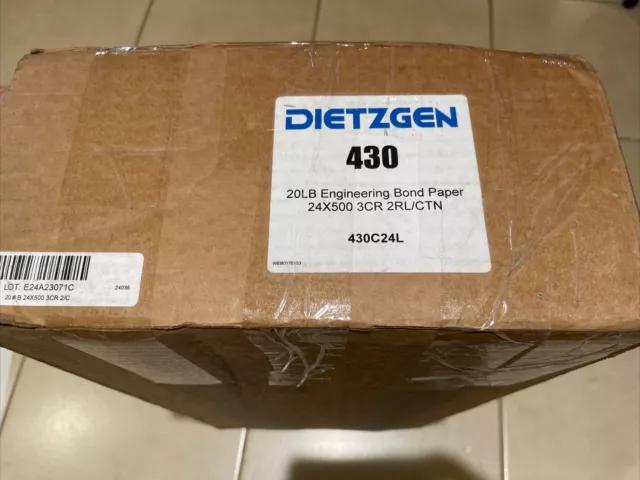 DIETZGEN 20lb Engineering Bond Paper 24x500 3CR 2 Rolls 430C24L NEW