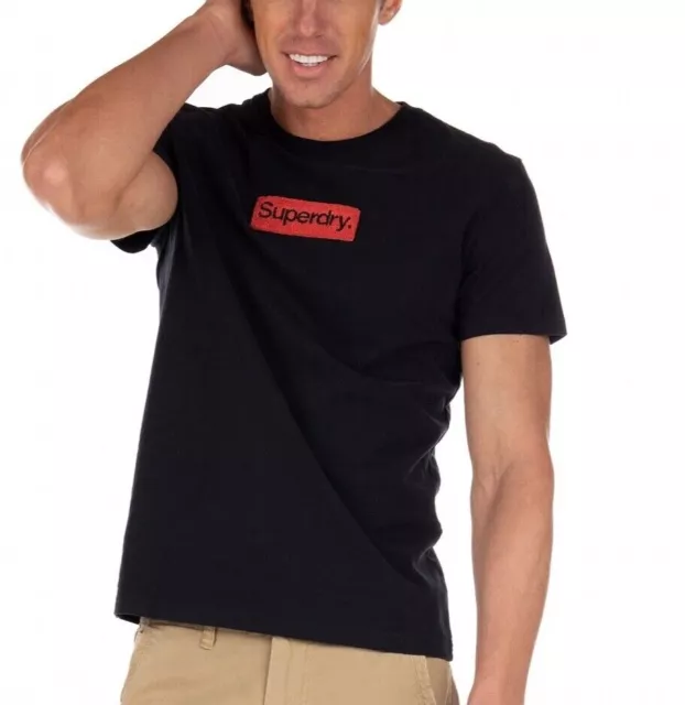 Superdry Mens Black Core Logo Workwear T-Shirt Designer Slim Fit Cotton Tee