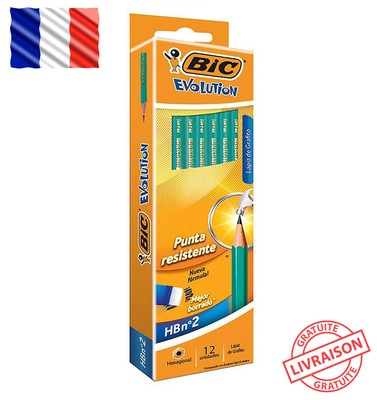 BIC BIC Evolution Original Crayons À Papier Gomme Intégrée Pointe HB Boîte De 12 