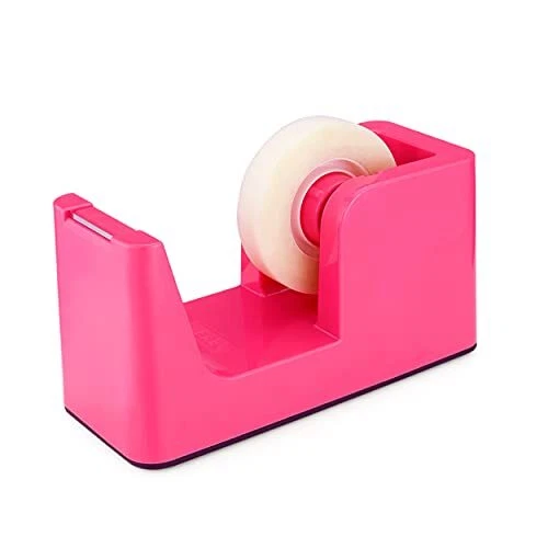 SimpleWork Desktop Tape Dispenser, Pink, 1 in Core, Non-Skid Weighted Ba...