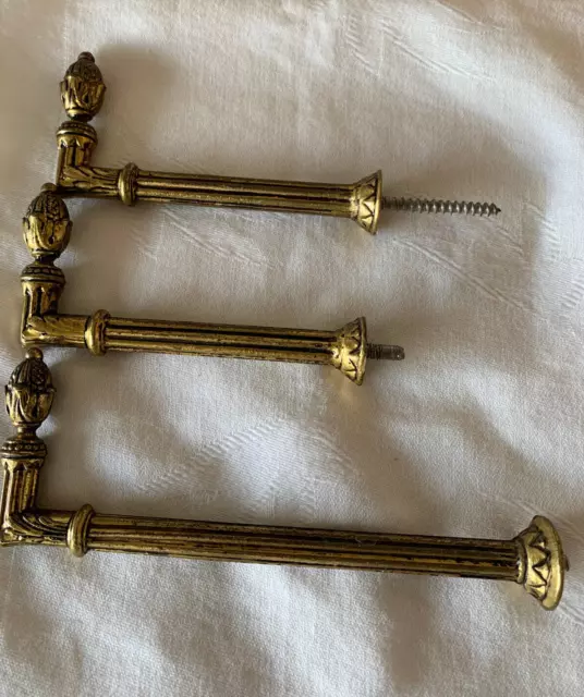 3 Vintage French Empire Style Brass Drapery Curtain Holdback Towel Hooks