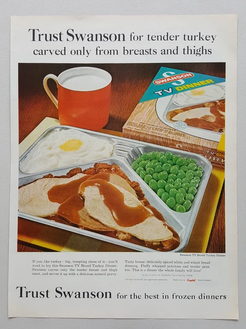 1962 Swanson TV Dinner Turkey Peas Mashed Potatoes Dinner Vtg Magazine Print Ad