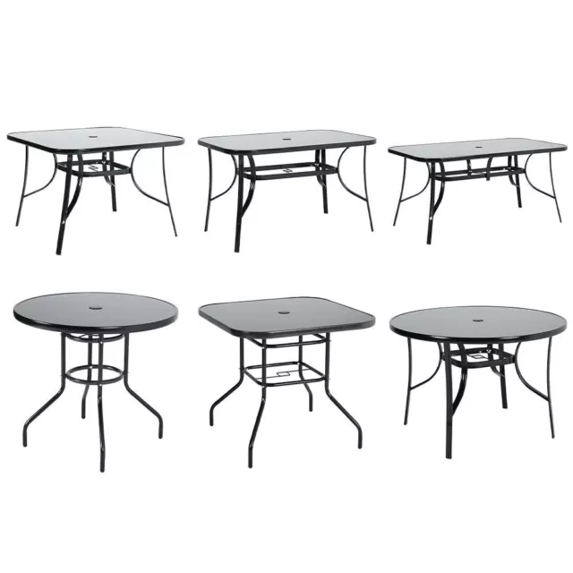 Polished Black Glass Outdoor Metal Table Dining Tables Garden Patio Parasol Hole