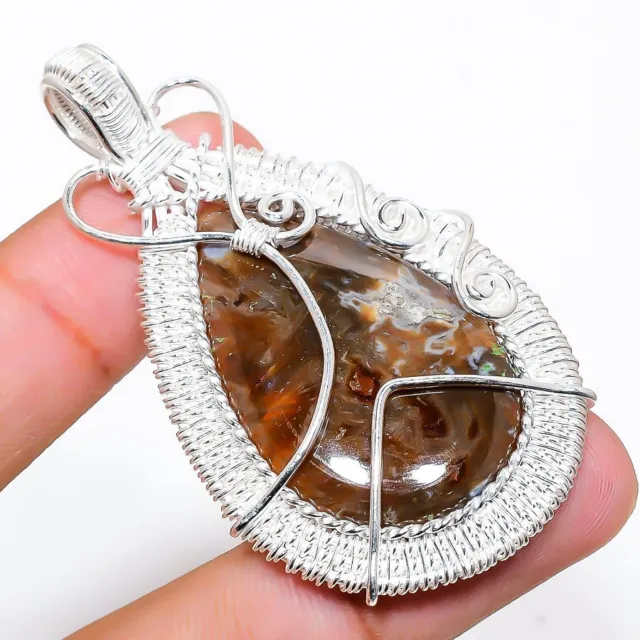 Tube Agate Gemstone 925 Sterling Silver Jewelry Pendant 2.48"