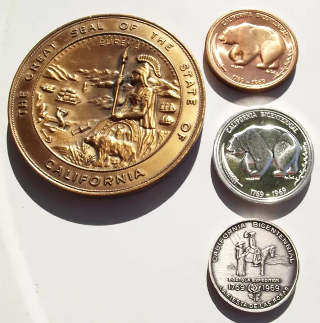 1969 California Bicentennial Lot + Large State Medal - Bronze, Silver,  Token