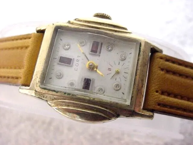 Vintage GOLD FD large antique Art Deco CORT GEM DIAL CURVEX mens watch
