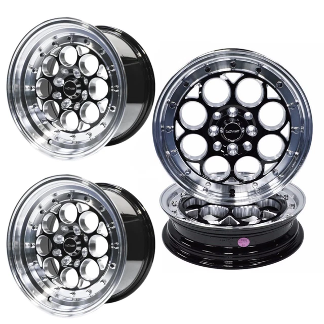 VMS RACING REAR & Front Polished Lip Revolver Wheels 15x3.5 & 13x8 ...