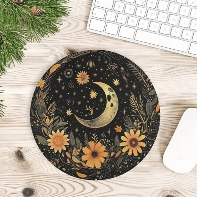 Moon Round Cute Mouse Pad, Non Slip Rubber Base Mouse Pad, Small Size