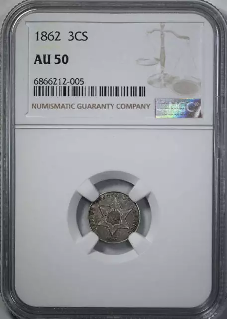 1862 Three Cent Silver Piece 3CS NGC AU50