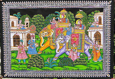 Éléphants Tenture indienne Batik Coton Tapisserie Fait main Reine Roi Inde L2