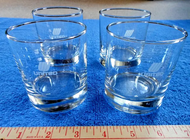 (4) Old Fashioned Whiskey Tumblers Slanted Letter U United Airlines Etched Logo
