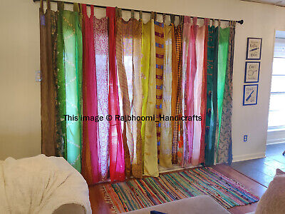 1 Pc Indian Patchwork Curtain Drape Window Decor Multi Boho Silk Sari Curtain