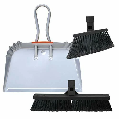 SWOPT 17” Steel Dust Pan and Broom Set – Multi-Surface Broom Set Includes SWO...