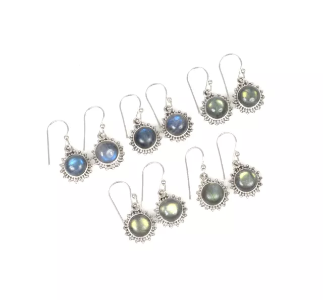 Wholesale 925 5PR Solid Sterling Silver Labradorite Hook Earring Lot N689