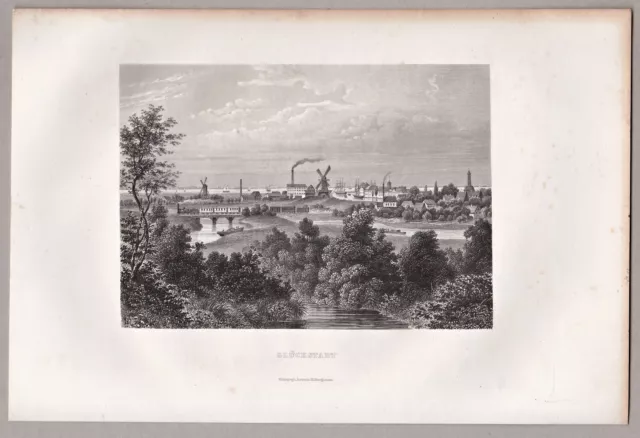 Glückstadt Elbe - Gesamtansicht - Stich, Original Stahlstich 1864