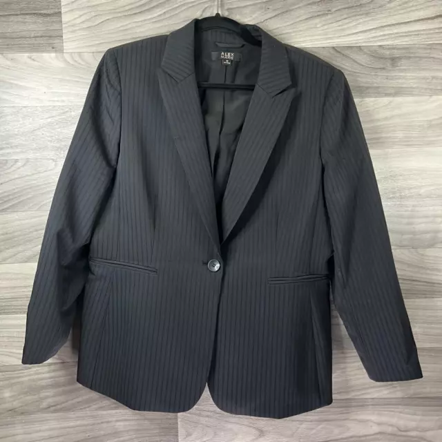 Alex Marie Womens One Piece Suit Jacket Blazer Black Stripe Long Sleeve 14