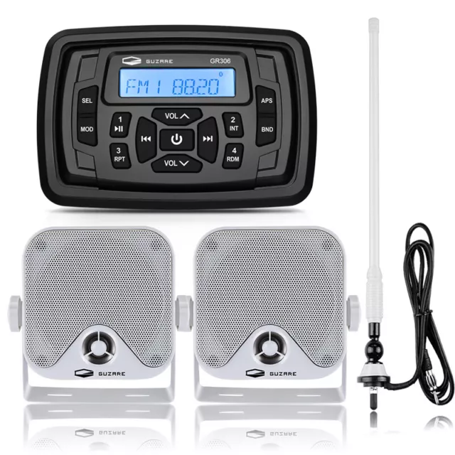 Marine Radio Stereo Bluetooth Waterproof Audio Unit + Box Boat Speaker + Antenna