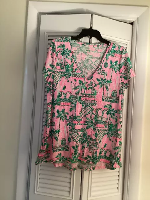 Lilly Pulitzer/Etta V-Neck Cotton Top In MANDEVILLA BABY Size Large/ Pre-owned