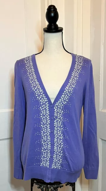 Ann Taylor Loft Lavender Purple Silver Grey Sequin Button Down Cardigan size M