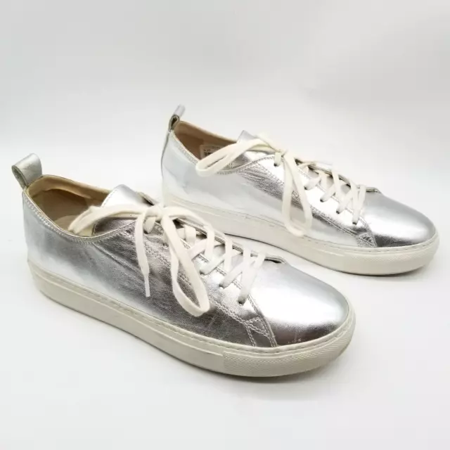 Dune Womens Metallic Silver Leather Lace Up Sneaker Shoes Size US 8.5 EU 39