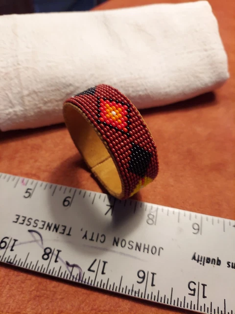 Native American Styled Beaded Bracelet cuff Southwest diamond pattern 13 Row