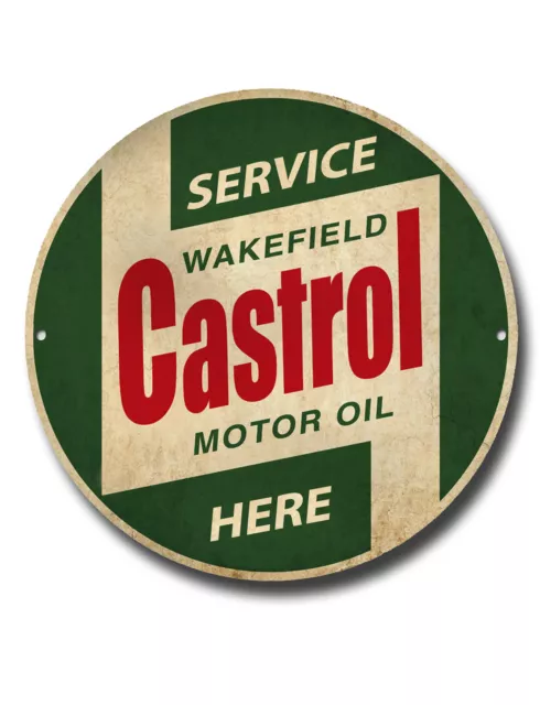 Castrol Service Here 11" High Gloss Finish Metal Roundel Sign.garage Oil Sign.