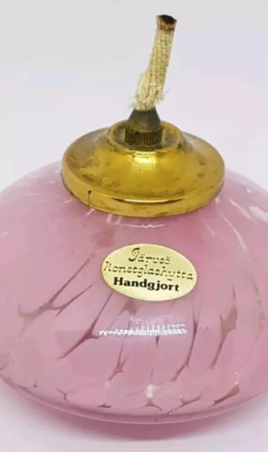 Jarvso Konstglashytta Handgjort Vintage Glass Handmade Pink Oil Lamp + Wick VGC