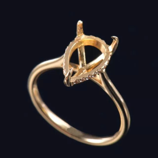 Pear 9×7mm Setting Natural Diamond  Promise Claw Ring Semi Mount 14K Yellow Gold