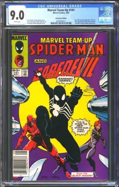 Marvel Team-Up #141 - Cgc 9.0 Wp - Vf/Nm - Newsstand - Ties For 1St Black Suit