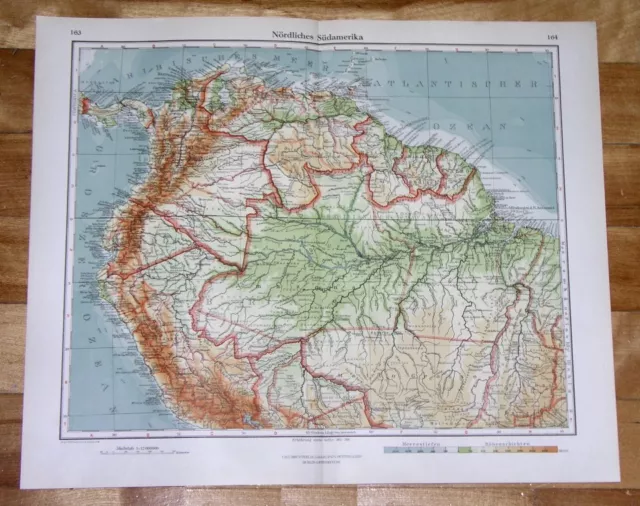 1928 Vintage Map Of Peru Ecuador Colombia Venezuela Brazil / South America