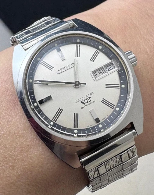 Montre Vintage Citizen Automatique - 21 Rubis, Date/jour, Acier, Fabriquée Au Japon Vers 1975, Fonctionnelle