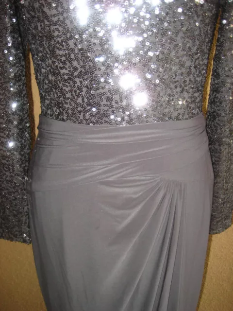 Ralph Lauren Evening dark gray jersey knit sequin top ruched faux wrap gown 8 3