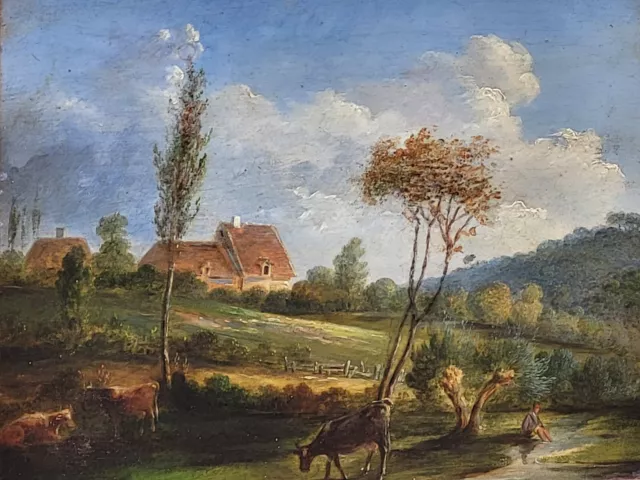 Tableau ancien .Paysage animées  Peinture huile sur panneau de bois. Style XlX°