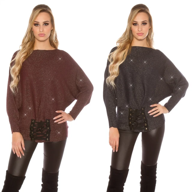 Maglione donna sexy pullover felpa oversize nero manica lunga pipistrello lungo