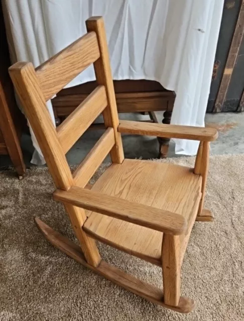 Child Oak Wood Rocking Chair Ladder Back Rocker Rustic Vintage