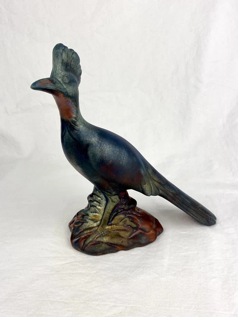 Vintage Road Runner Keramik Keramik Vogel Figur handbemalt Raku? Schillernd 2