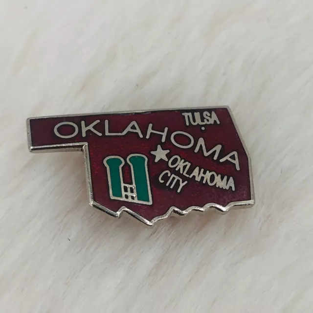 Vtg Oklahoma Souvenir State Enamel Lapel Pin w/ Landmarks