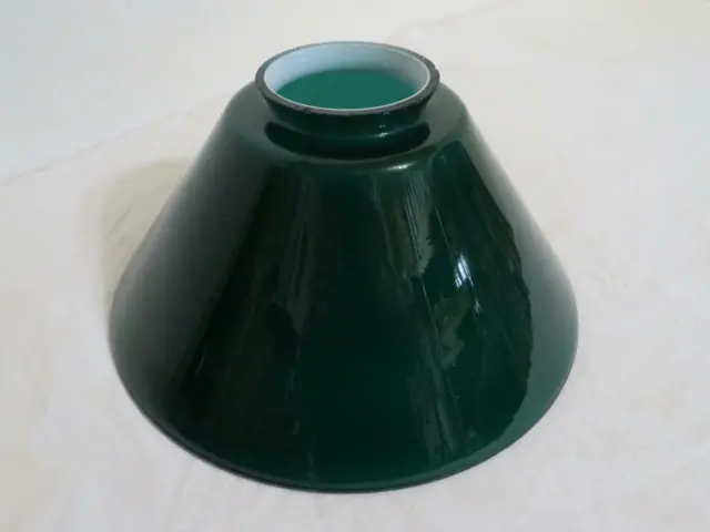 Vintage Conical Emerald Green Cased Glass Lamp Shade 10" dia. Table Student`s