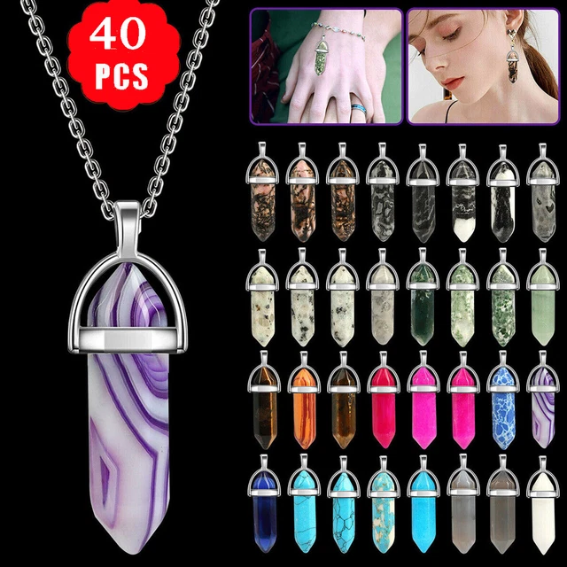 Wholesale Pendant Hexagonal Simulate Pointed Stone Quartz Energy Necklace DIY