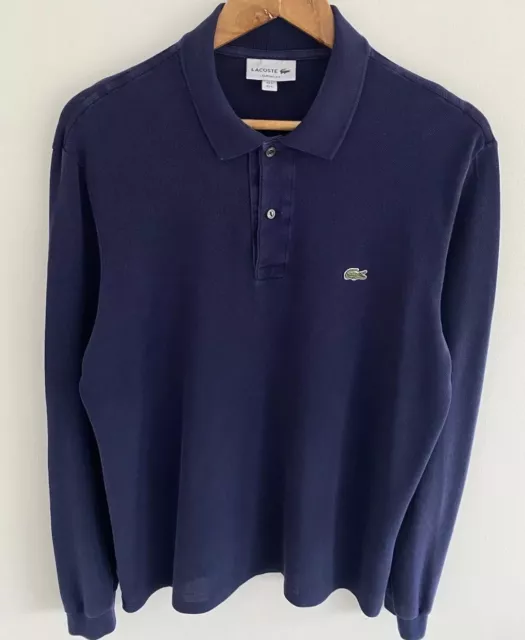 Lacoste Polo Shirt Size L Large Mens Navy Blue Classic Fit Casual Long Sleeve