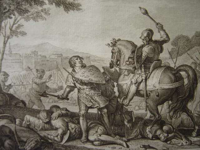 Gravure Roi JEAN II le Bon se rend à Denis de Morbec à la Bataille de Poitiers