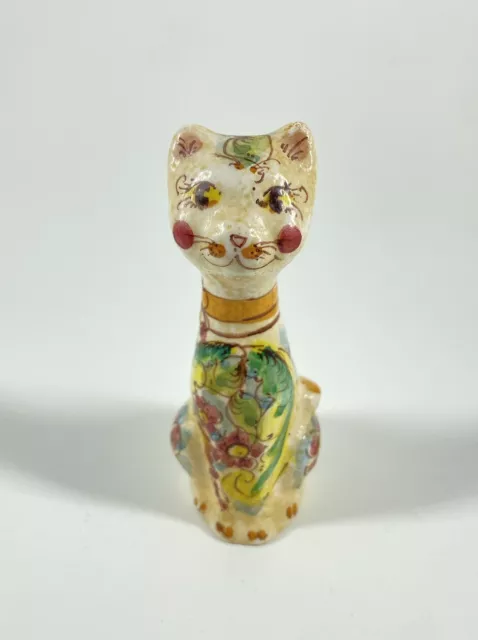 Vintage Hand Painted Floral Italian Ceramic Cat Figurine