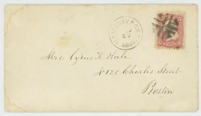 Mr Fancy Cancel 65 FANCY CANCEL COVER TIED UNLISTED CIRCULAR GEO NEWBURY PORT MA