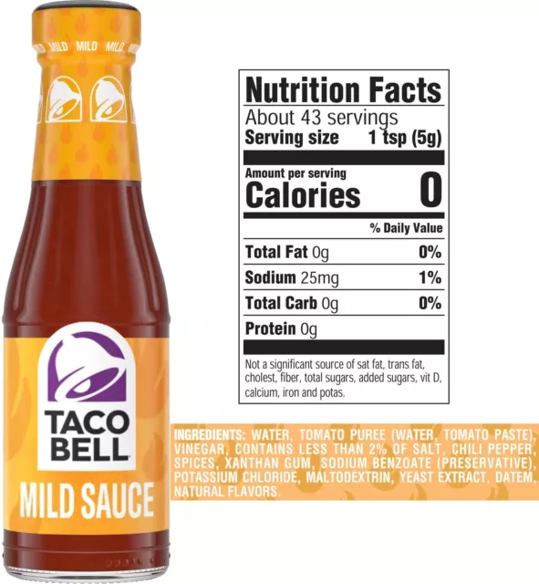 Taco Bell Mild Sauce 7.5 Ounce Bottle Pack of 6 with By The Cup Swivel Spoons 2